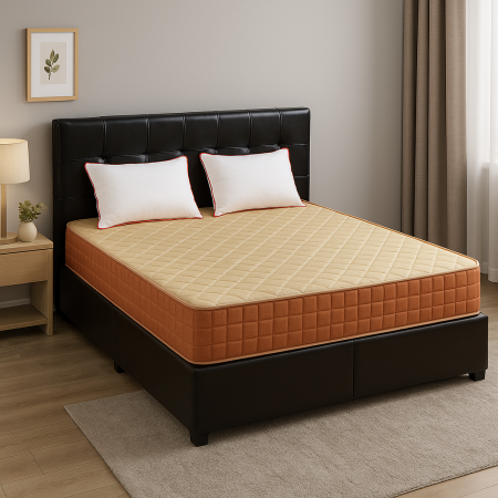Saltele superortopedice - Set Saltea Superortopedica Lux ROMA 140x190x23 cu Doua Perne Microfibra pe un Pat Negru