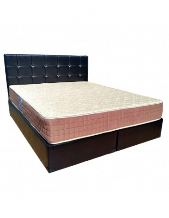 Set Saltea Superortopedica Lux ROMA 140x190x23 cu Doua Perne Microfibra pe un Pat Negru [3]