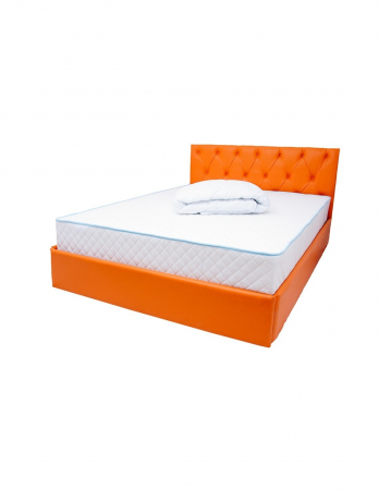 Set pat format din saltea superortopedica Uranus Spring Comfort si pilota de vara din microfibra, pe cadru de pat portocaliu cu somiera tapitata [1]