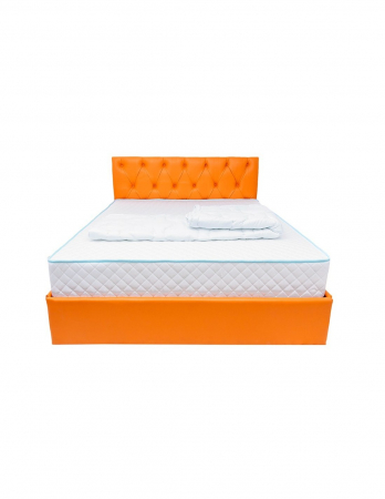 Saltele superortopedice - Set pat Uranus Spring Comfort 160x200 cu saltea superortopedică și pilotă de vară, tăblie capitonată portocalie