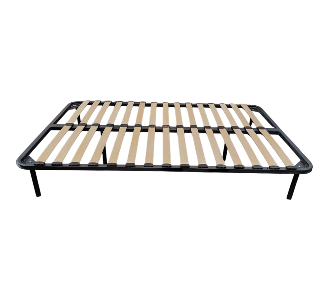Somiera metalica fixa pentru pat 120x190, 6 picioare, 30 lamele lemn fag, benzi textile, suport saltea ferm, negru [2]
