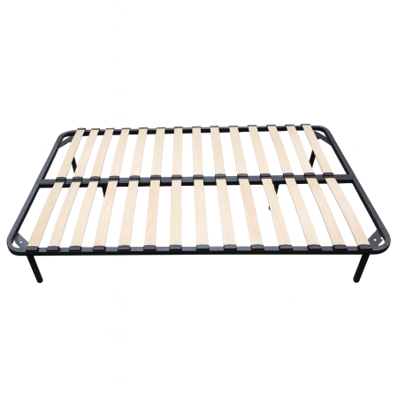 Somiera metalica fixa pentru pat 120x190, 6 picioare, 30 lamele lemn fag, benzi textile, suport saltea ferm, negru [4]