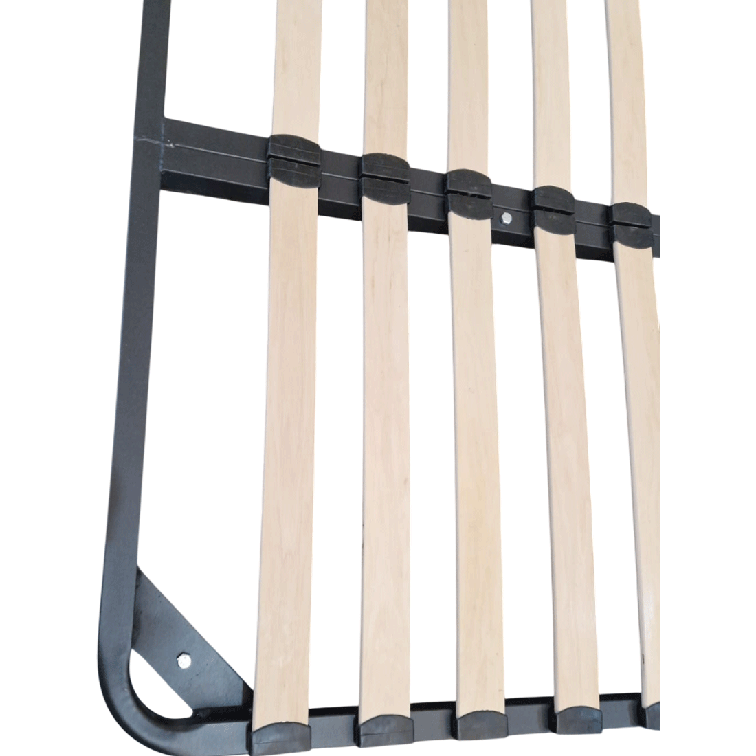 Somiera metalica fixa pentru pat 120x190, 6 picioare, 30 lamele lemn fag, benzi textile, suport saltea ferm, negru [5]