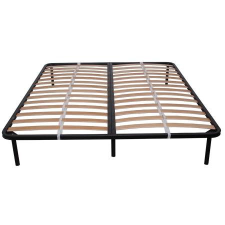 Somiera metalica fixa pentru pat dublu 140x190, 6 picioare, 30 lamele lemn fag, benzi textile, suport saltea ferm, negru [3]