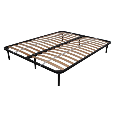 Somiera metalica fixa pentru pat dublu 160x190, 6 picioare, 30 lamele lemn fag, benzi textile, suport saltea ferm, negru [4]