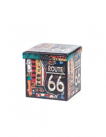Taburete - Taburet Pliabil Design Route 66 cu Imprimeu Placi de Inmatriculare