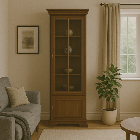 Comode living - Vitrina VMW1 cu usi de sticla si polite din lemn natur de nuc