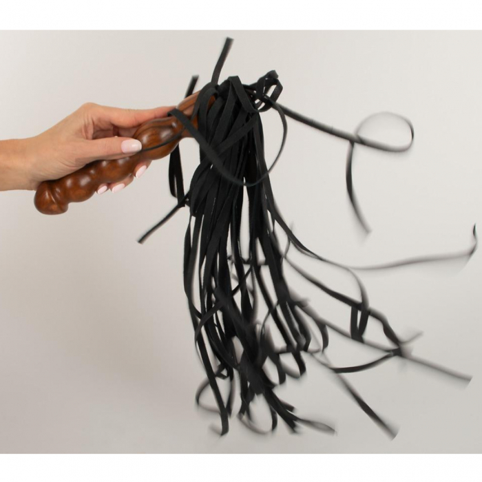 Flogger Bici erotic, Zado, piele, maner lemn, 60cm, negru/maro [3]
