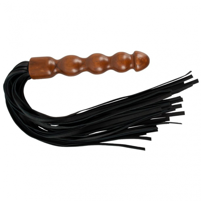 Flogger Bici erotic, Zado, piele, maner lemn, 60cm, negru/maro [1]