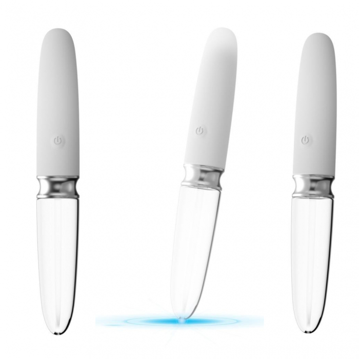 Vibrator din sticla si silicon, LED, 10 moduri de vibratie, reincarcabil, lungime totala 17.7cm, multicolor [1]