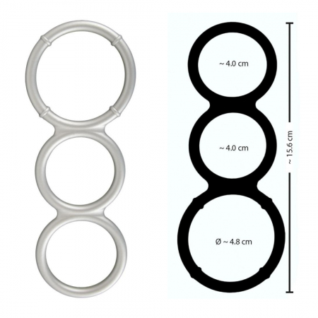 Cleme si Inele - Inel triplu pentru penis You2Toys, silicon metalic, elastic, 15.6cm
