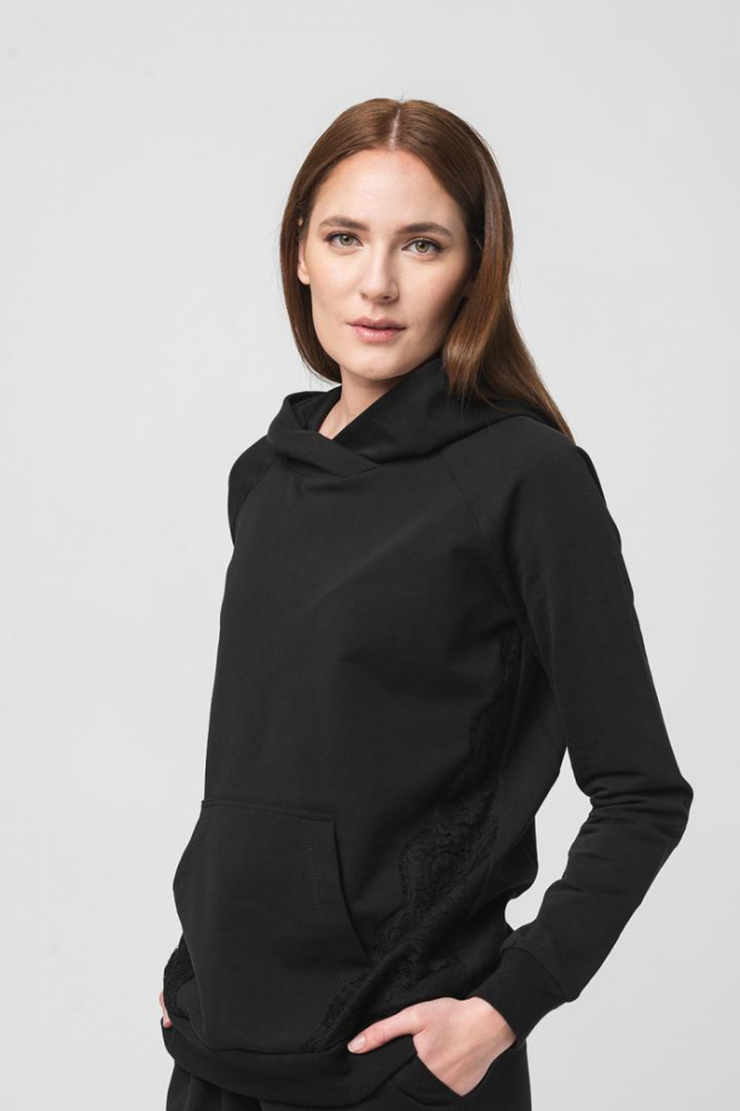 HANORAC COTON DANTELA FEMEI BLACK-M [4]