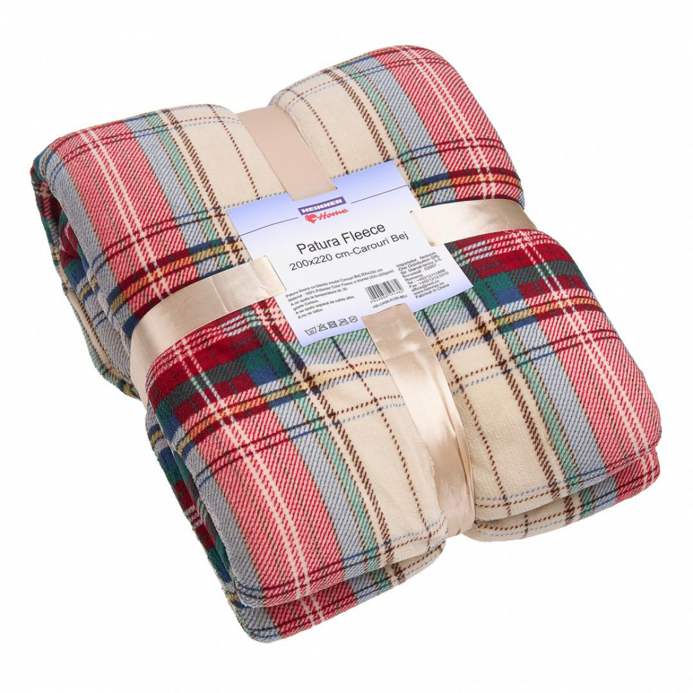 PATURA FLEECE 200X220 CM-CAROURI BEJ [1]