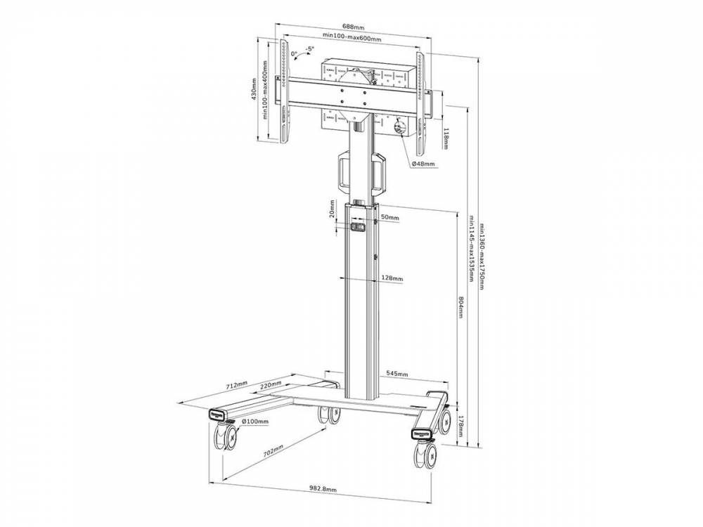 Stand podea mobil NM MUp 37-75" 70kg alb [2]