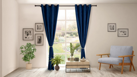 Produse - Set 2 draperii catifea 140x270 Albastru
