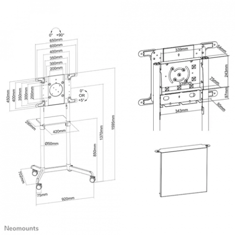 Stand podea mobil NM 37"-70" 70kg alb [5]