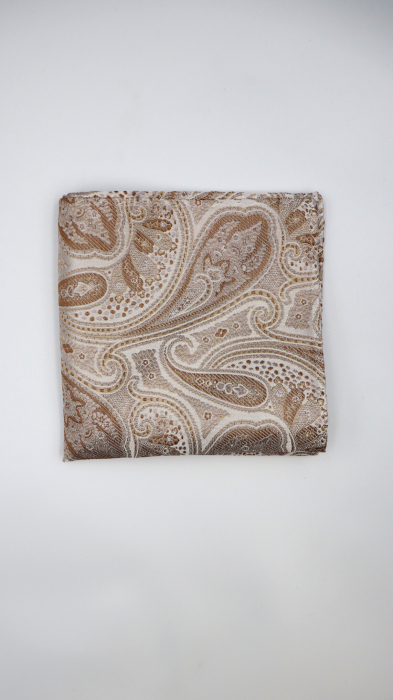 Batista din mătase naturală ivory cu paisley in tonuri calde de bej și auriu [2]