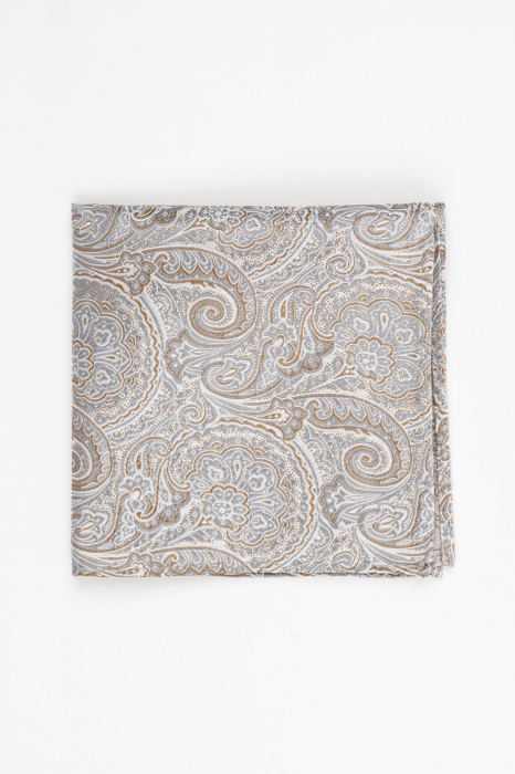 Batista din matase naturala gri cu imprimeu alb si bej [2]