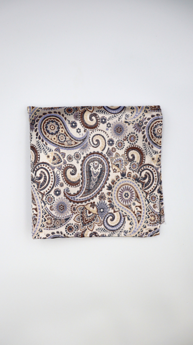 Batista din mătase naturală cu model paisley ivory, albastru & maro [2]