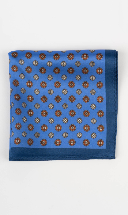 Batista matase naturala albastra cu imprimeu crem si caramiziu [2]