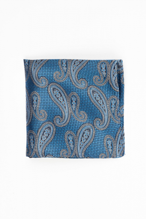 Batista matase naturala albastra cu imprimeu floral alb si bleu [2]