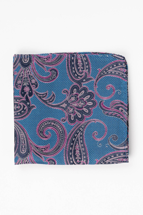 Batista matase naturala albastra cu model floral negru si roz [2]