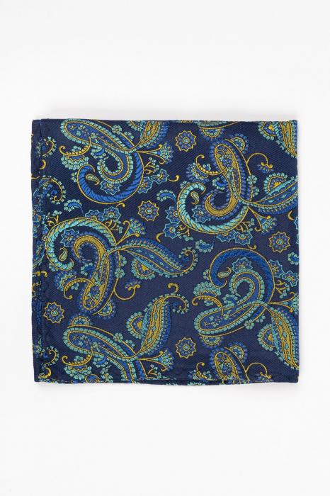 Batista matase naturala bleumarin cu imprimeu auriu si albastru [2]