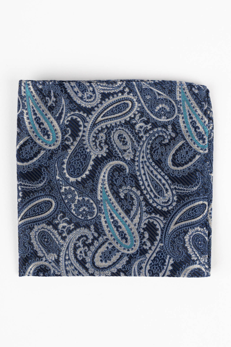 Batista matase naturala bleumarin cu model floral argintiu si albastru [2]