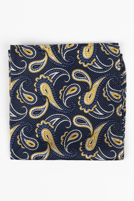 Batista matase naturala bleumarin cu model floral auriu [2]