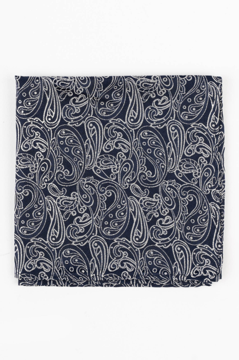 Batista matase naturala bleumarin cu paisley gri [2]