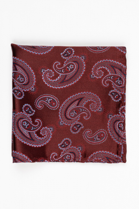 Batista matase naturala burgund cu model paisley bleu si bleumarin [2]