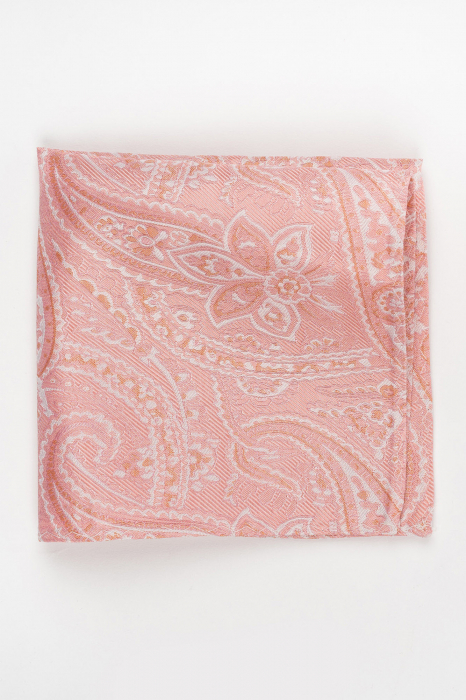 Batista matase naturala roz cu model paisley alb si orange [2]