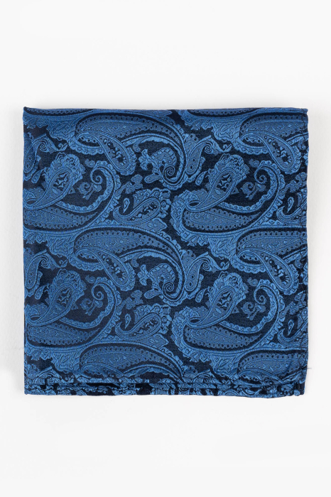 Batista matase naturala neagra cu paisley albastru [2]