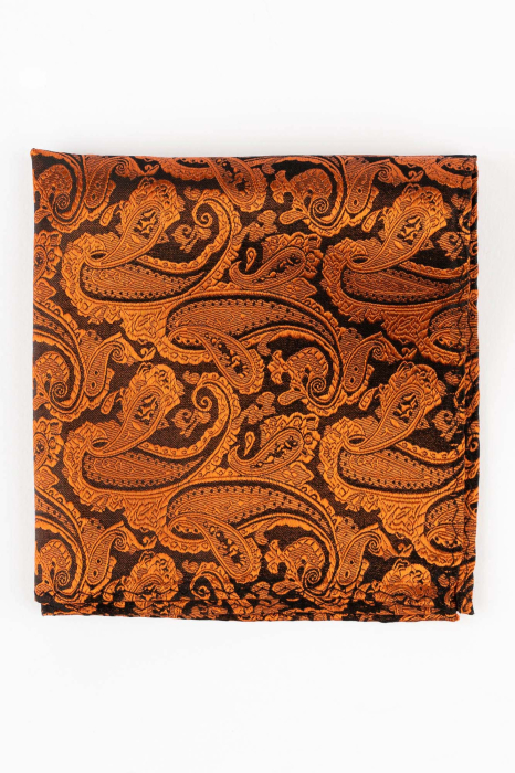 Batista matase naturala neagra cu paisley caramiziu [2]