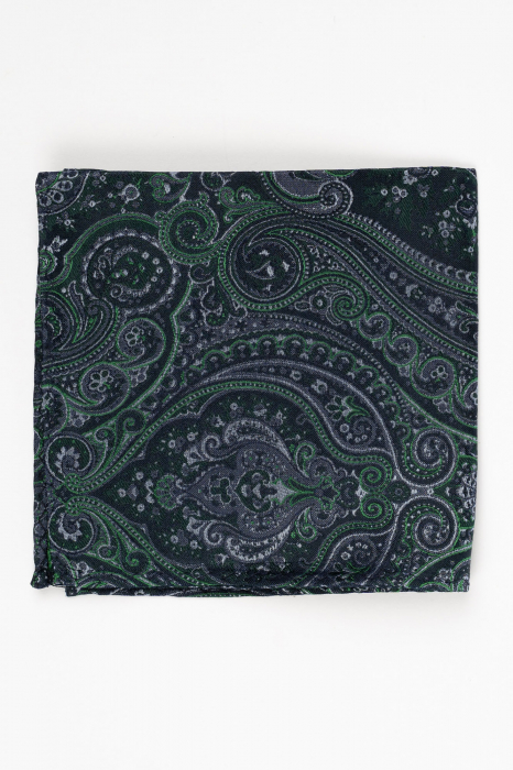 Batista matase naturala neagra cu paisley verde si gri [2]