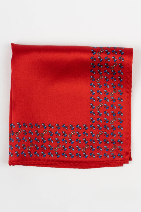 Batista matase naturala rosie cu imprimeu floral albastru [2]