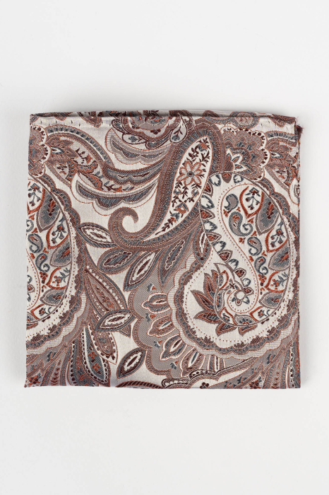 Batista matase naturala roz cu model floral gri si portocaliu [2]