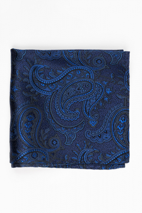 Batista matase naturala navy cu model paisley negru si bleumarin [2]