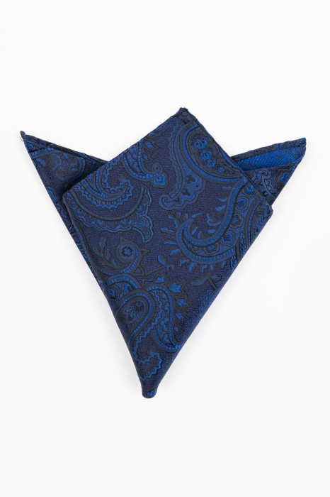 Batista matase naturala navy cu model paisley negru si bleumarin [1]