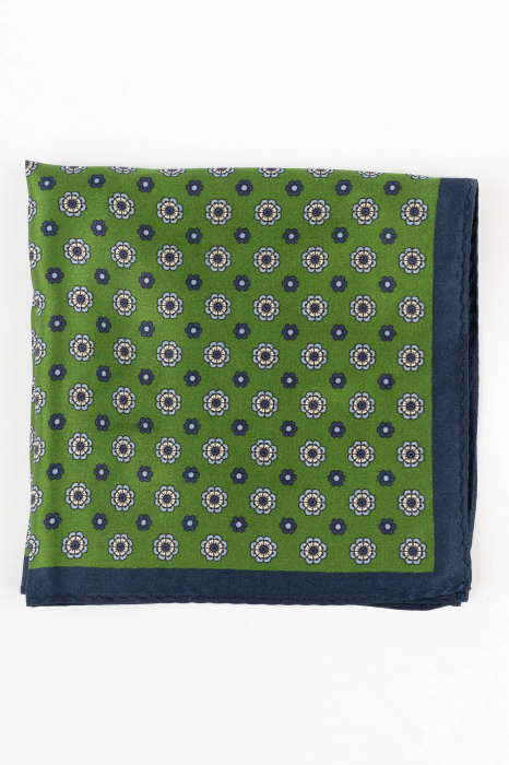 Batista matase naturala verde cu imprimeu bleu si bleumarin [2]