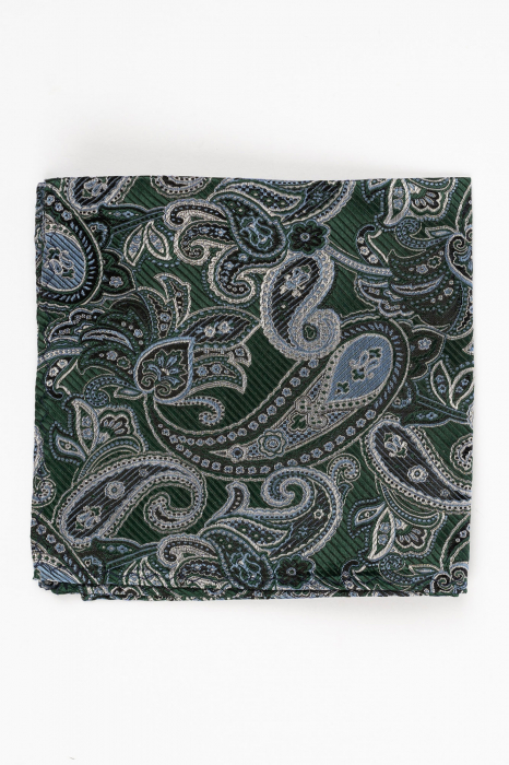 Batista matase naturala verde cu paisley argintiu si gri [2]