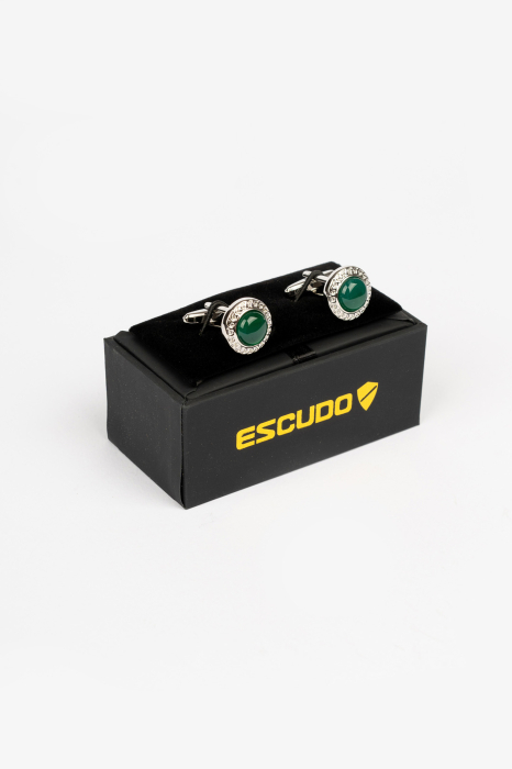 Butoni rotunzi argintiu cu verde CH17 [2]