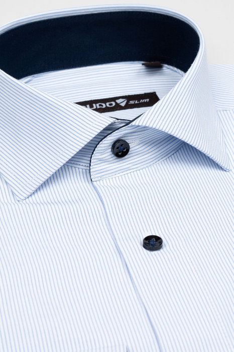 Camas slim fit XS alba cu dungi albastre [3]