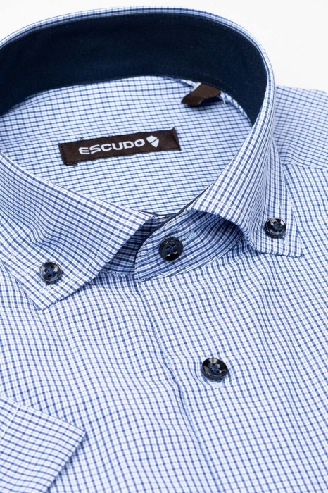 Camasa 2XL casual regular maneca scurta cu carouri bleumarin [2]