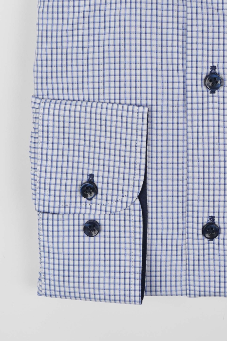 Camasa alba 2XL regular cu carouri albastre [2]