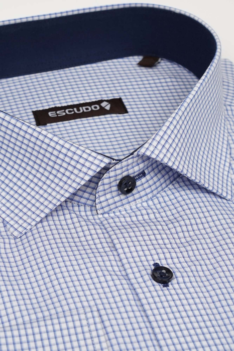 Camasa alba 2XL regular cu carouri albastre [3]