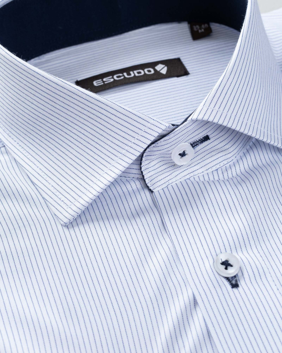 Camasa alba 2XL regular cu dungi bleumarin [2]