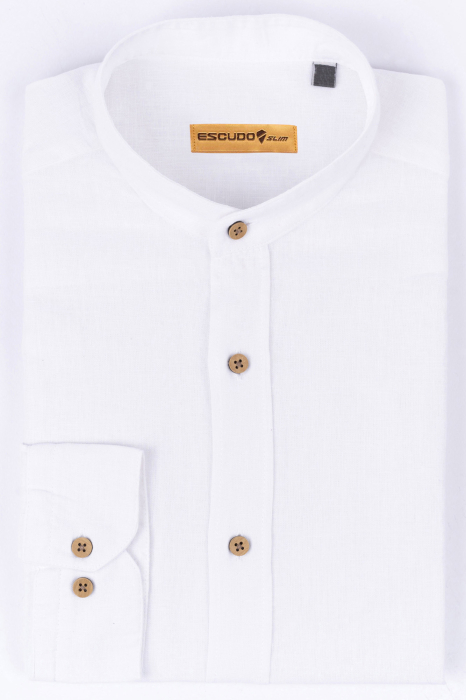 Camasa alba casual barbati slim fit din in cu guler tunica [3]
