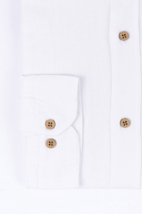 Camasa alba casual barbati slim fit din in cu guler tunica [5]