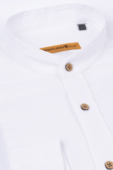 Camasa alba casual barbati slim fit din in cu guler tunica [4]